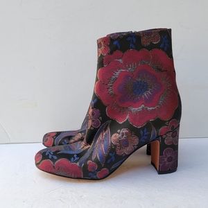Marc Fisher Floral Zip Block Heel Leather Sole Ankle Boots Size-5.5M